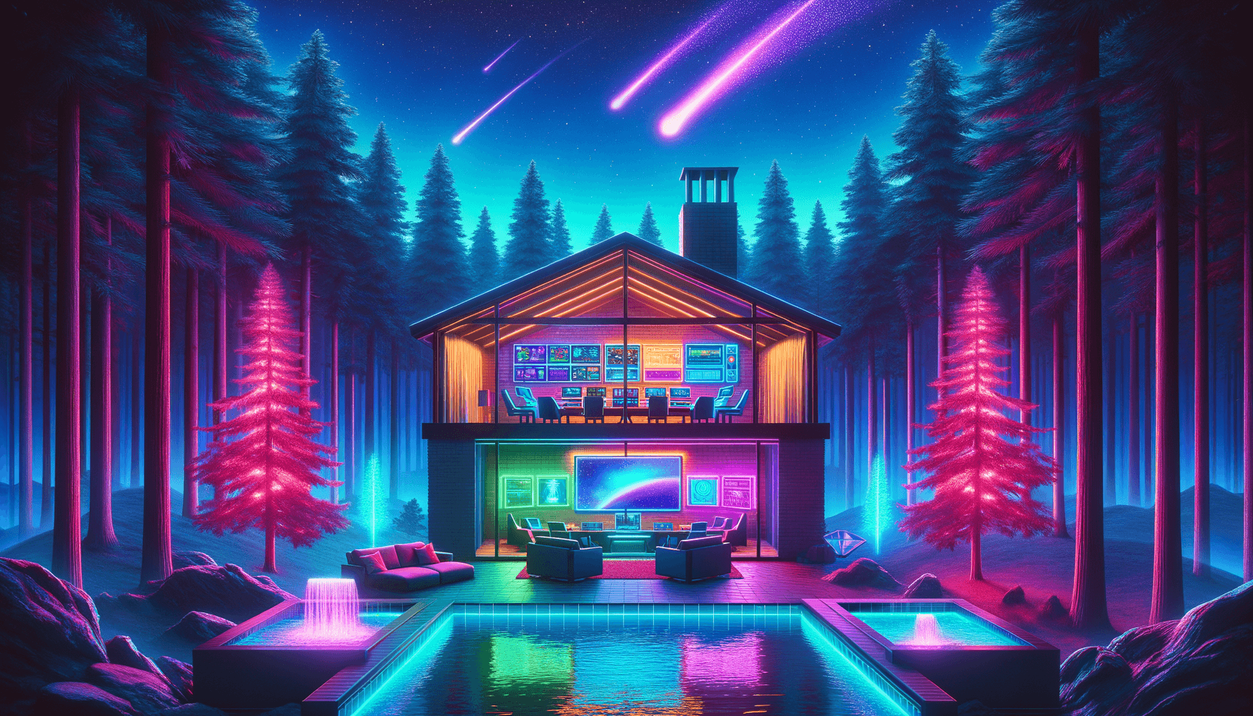 The Woodlands LAN venue - stylized illustration